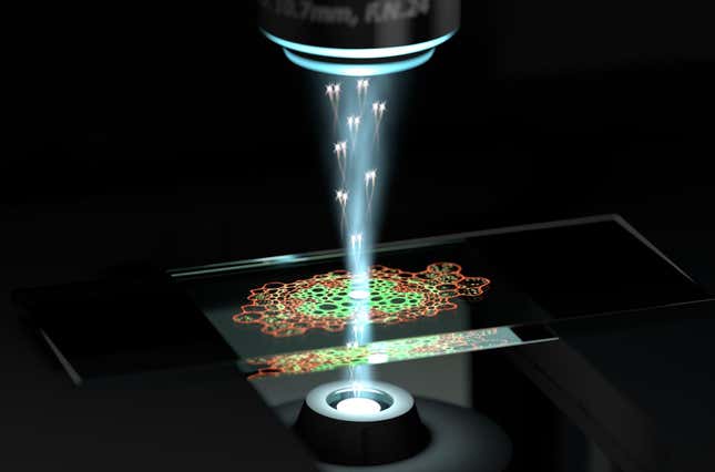 An artist’s depiction of the quantum microscope at work.