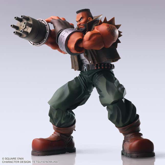 A photo shows a Final Fantasy VII character figure in action