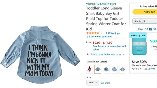 Toddler's shirt that reads "I Think I'm Gonna Kick It With My Mom Today."