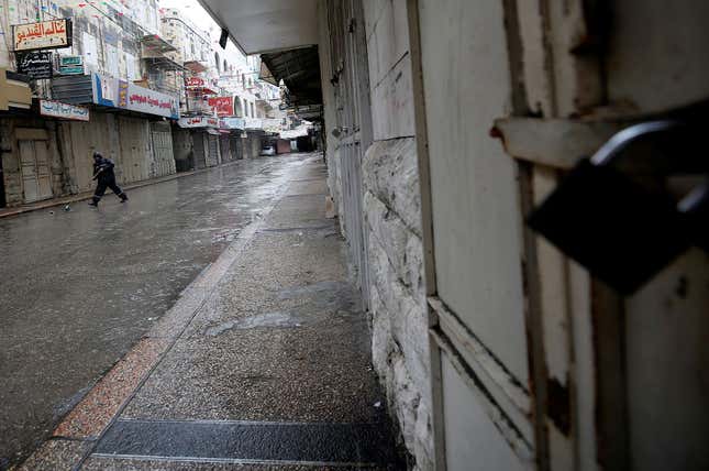 Closed shops in the West Bank city of Nablus.