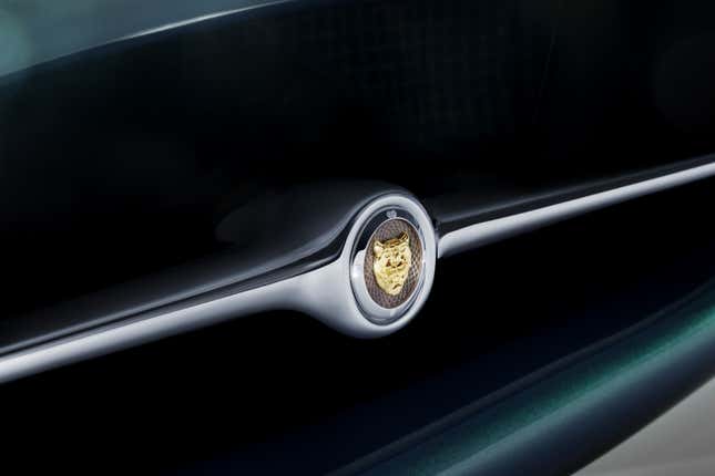 Front badge detail of a Jaguar E-Type