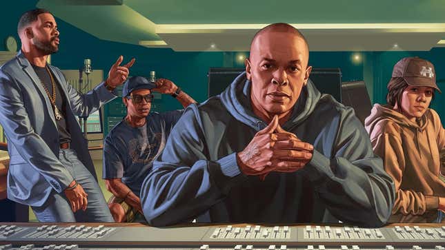 Dr. Dre as seen in a piece of promo artwork for GTA Online's Contract Update. 