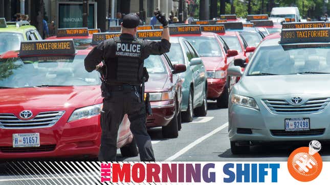 A cop berates a taxi driver protest against Uber and Lyft back in 2014.