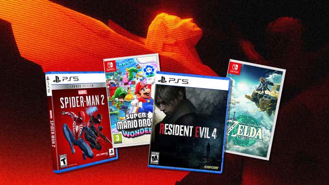 An image shows some of the games nominated this year in front of a red background.