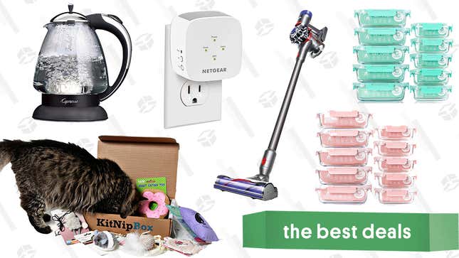 Image for article titled Saturday&#39;s Best Deals: Dyson V7 Animal, KitNipBox Subscription, Capresso H20 Kettle, NetGear WiFi Range Extender, and More