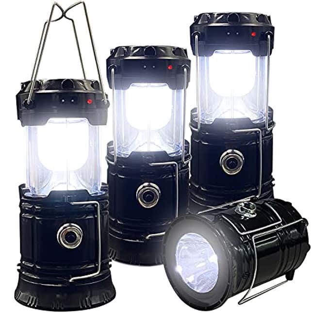 Image for article titled Collapsible Portable LED Camping Lantern XTAUTO Lightweight Waterproof Solar USB Rechargeable LED Flashlight Survival Kits for Indoor Outdoor Home Emergency Light Power Outages Hiking Hurricane 4-Pack, Now 10% Off