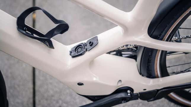 A photo of the charging port on an Orbea electric bike. 