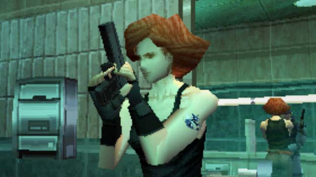 Meryl loads a gun while talking to Snake.