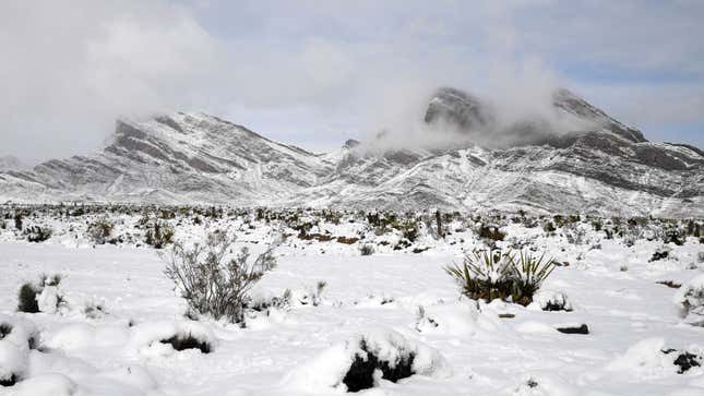 A photo of snow-covered mountains. 