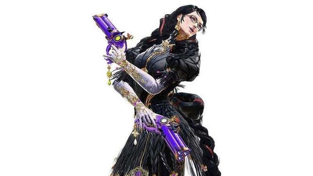 Bayonetta brandishes two pistols.