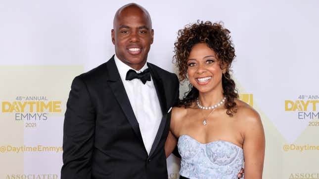 Kevin Frazier, left and Nischelle Turner attend the 48th Annual Daytime Emmy Awards in Burbank, California.