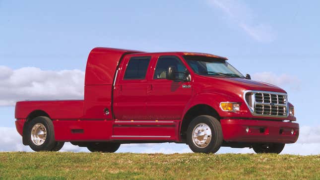 A photo of a red Ford F-650 truck. 