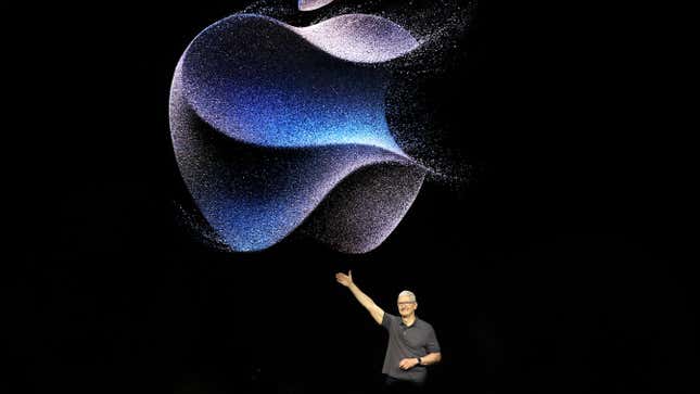 Apple CEO Tim Cook delivers remarks during an Apple special event on September 12, 2023 in Cupertino, California. 