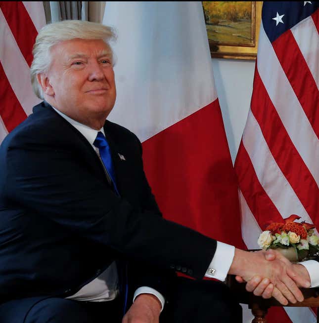 Image for article titled Trump’s handshake trick doesn’t seem to work on other people’s turf