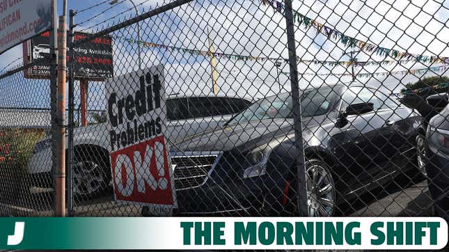 A sign about credit requirements is posted at Amigos Auto Sales on September 06, 2023 in Richmond, California.