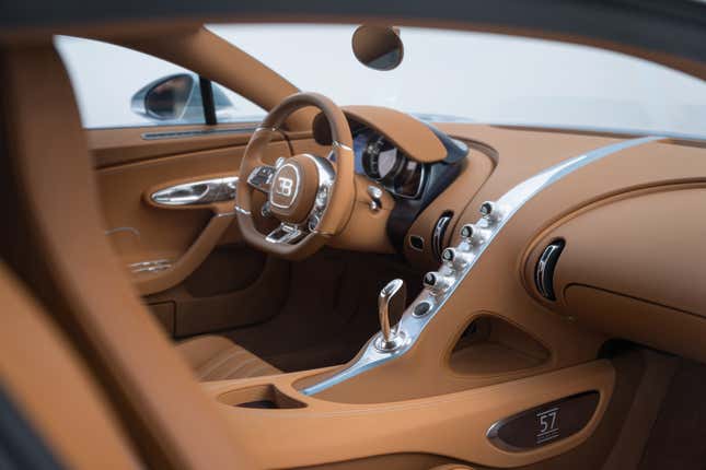 Brown leather interior of a Bugatti Chiron Super Sport