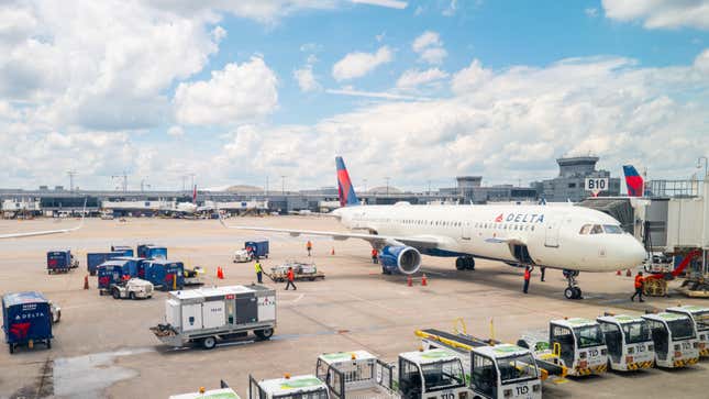 Delta plane on the tarmac at Atlanta's Hartsfield-Jackson International Airport