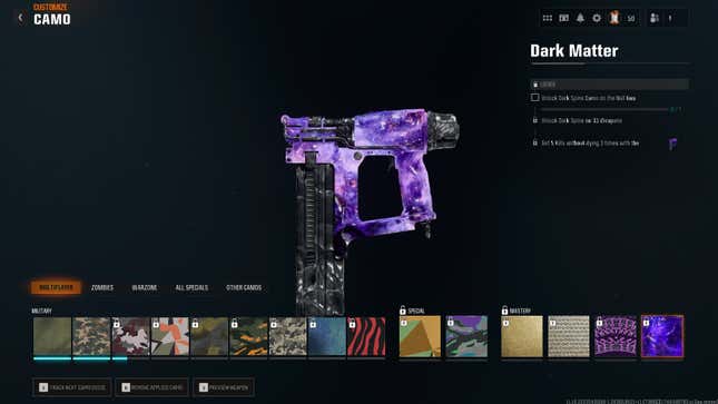 The selection of Nail Gun skins in Black Ops 6.
