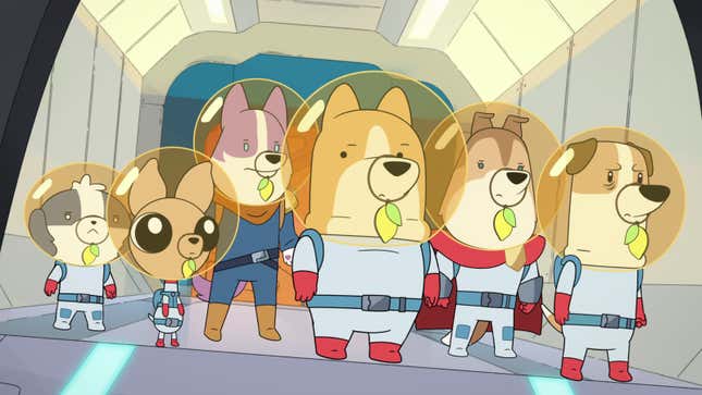 Six different breeds of animated dogs in space suits get ready to explore an alien world.