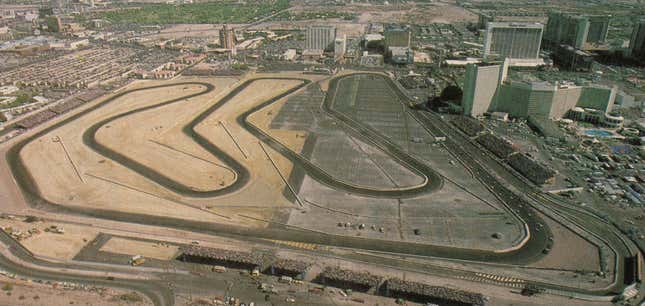 The stark transition from parking lot to empty land is the circuit’s only notable feature