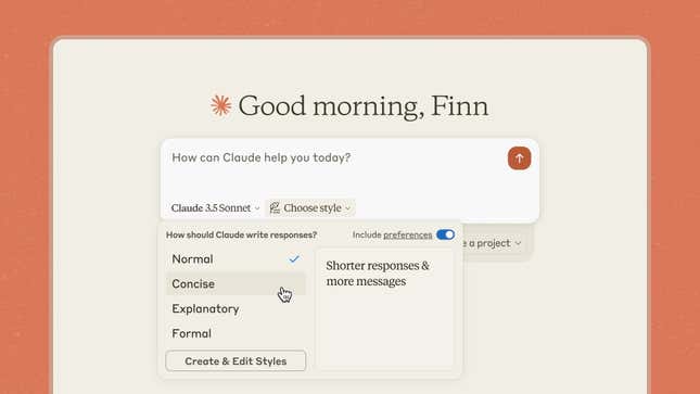 display in orange and cream of Claude's style selector feature