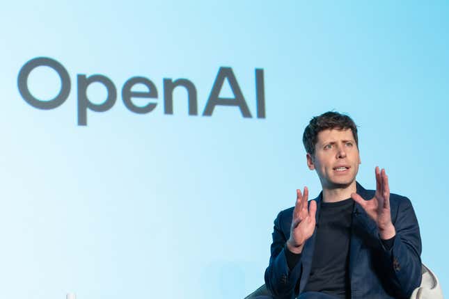 "Open AI CEO Sam Altman speaks during a talk session with SoftBank Group CEO Masayoshi Son at an event titled "Transforming Business through AI" in Tokyo, Japan, on February 03, 2025. SoftBank and OpenAI announced that they have agreed a partnership to set up a joint venture for artificial intelligence services in Japan." (Photo by Tomohiro Ohsumi/Getty Images)