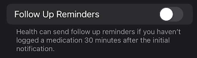 A photo of the follow up reminders option 