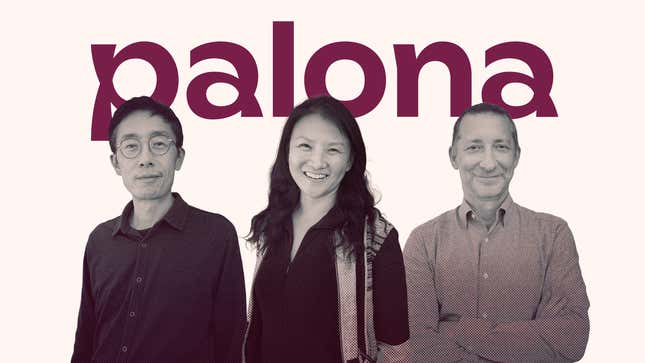 a man, woman, and another man's headshots photoshopped in a row on a graphic with the palona logo