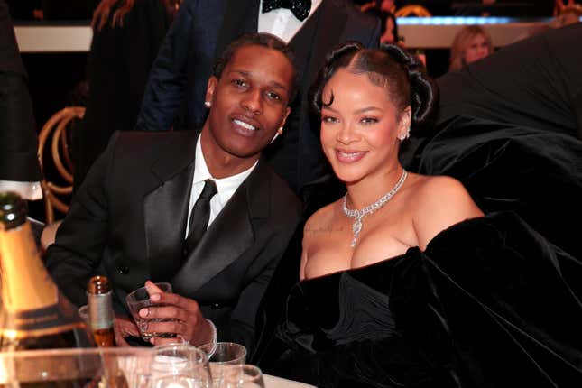 A$AP Rocky and Rihanna attend the 80th Annual Golden Globe Awards held at the Beverly Hilton Hotel on January 10, 2023 in Beverly Hills, California.