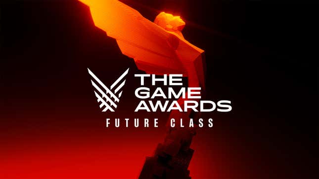 The Game Awards Future Class logo in front of a rendering of a Game Awards trophy.