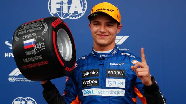 Image for article titled Lando Norris Takes First F1 Pole In Russia, George Russell On Second Row