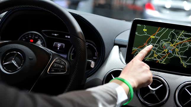  Mercedes-Benz in-vehicle infotainment screen is seen during the 85th International Motor Show on March 3, 2015 in Geneva, Switzerland