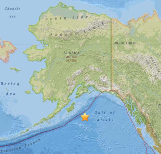 Star marks the epicenter. The red line is the tectonic plate.