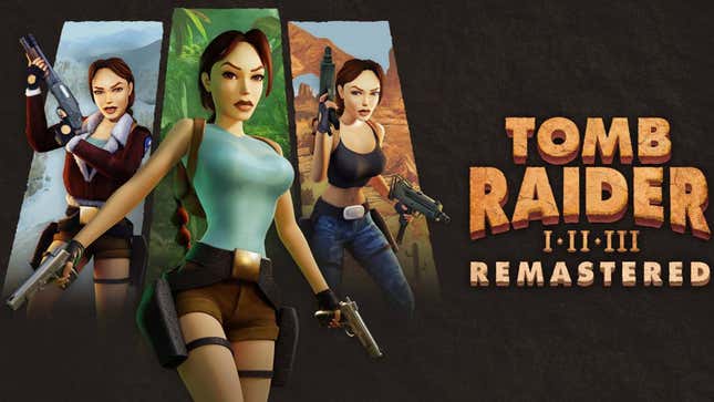 An image shows three different versions of Lara next to the Tomb Raider remastered logo.