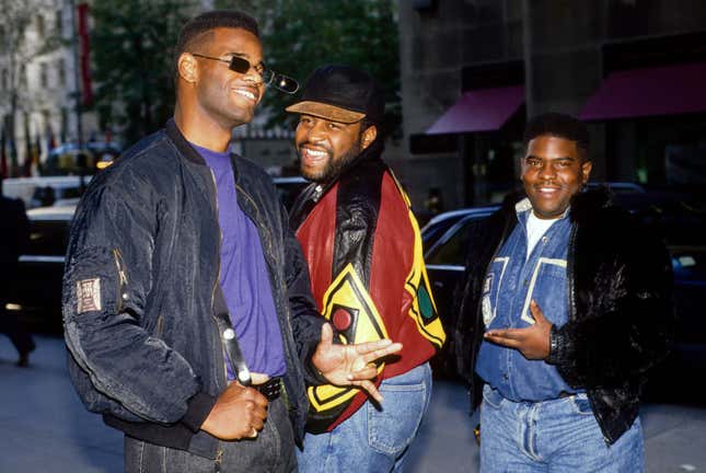 NEW YORK, NEW YORK—NOVEMBER 10: R &amp; B group LeVert appear in a portrait taken on November 10, 1990 at Rckerfeller Center in New York City. (l to r: Marc Gordon; Gerald Levert; Sean Levert). 