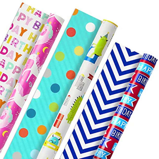 Image for article titled Hallmark Reversible Kids Birthday Wrapping Paper (3 Rolls: 120 sq. ft. ttl.) Monsters and Unicorns, Now 12% Off