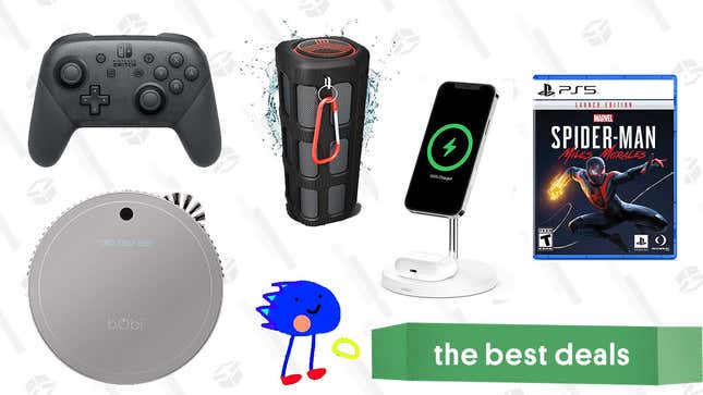 Image for article titled Monday&#39;s Best Deals: Nintendo Switch Pro Controller, bObi Pet Robot Vacuum, Treblab FX100 Extreme Bluetooth Speaker, Belkin MagSafe 2-in-1 Wireless Charger, Marvel’s Spider-Man: Miles Morales Ultimate Launch Edition, and More