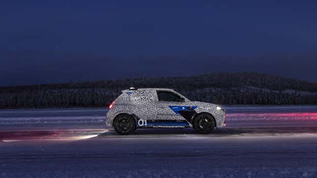 A photo of the Alpine A290 hatchback testing on snow. 