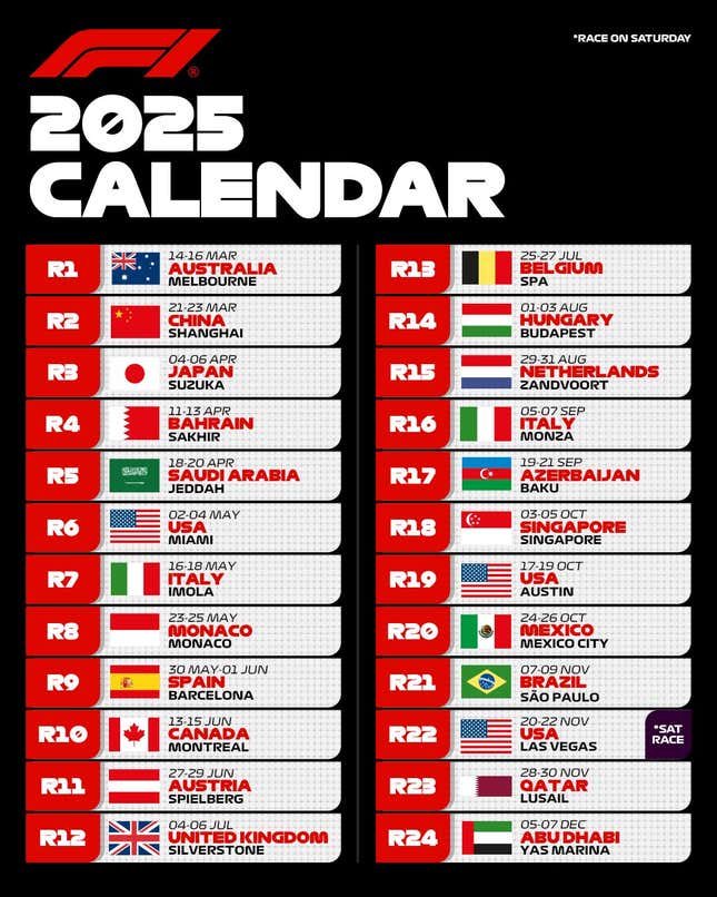 Formula 1 Calendar 2025