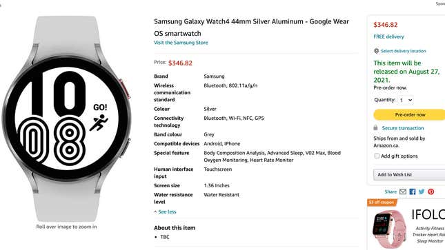 Image for article titled Oops! Samsung&#39;s Galaxy Watch 4 Leaks Early on Amazon
