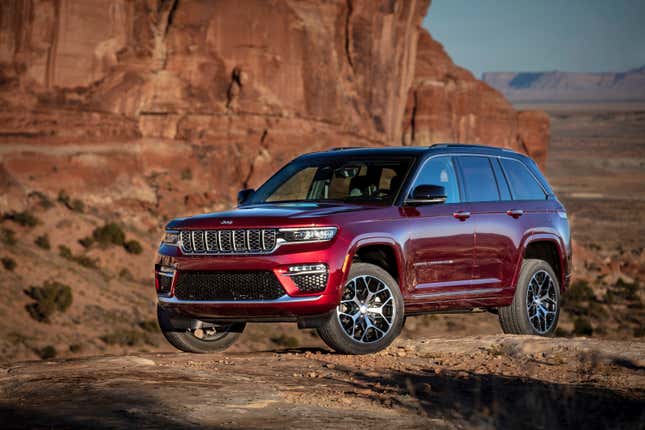 This photo provided by Jeep shows the 2024 Grand Cherokee. Top trim levels such as the Summit Reserve, pictured here, provide high levels of luxury and off-road capability. (Courtesy of Stellantis via AP)