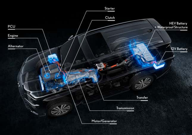 Powertrain cutaway of the Lexus LX 700h hybrid