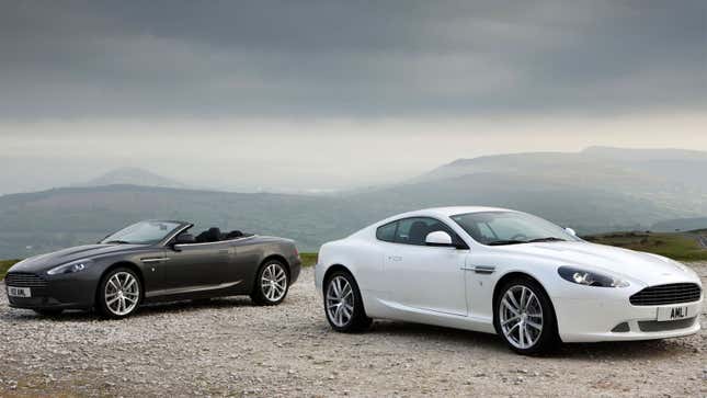 A photo of two Aston Martin DB9 cars.