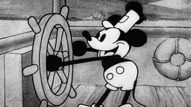 Mickey Mouse in the original Steamboat Willie animated short.