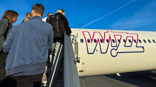 Passengers boarding a Wizz Air plane