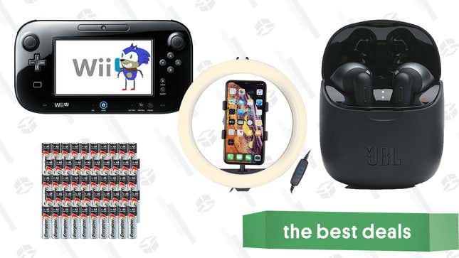 Image for article titled Monday&#39;s Best Deals: Nintendo Wii U Console (Refurbished), Energizer Max AA &amp; AAA Batteries (100-Pack), Tech Squared Ring Light with Tripod, JBL Tune 225 TWS Earbuds, and More