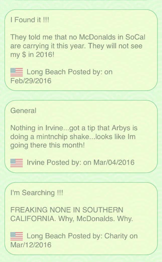 Image for article titled The annual search for the McDonald’s Shamrock Shake is a map of heartbreak and triumph