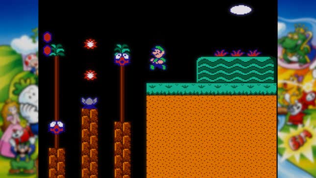 Luigi prepares to jump too far in Super Mario Bros. 2. 