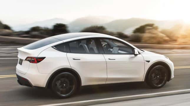 A white Tesla Model Y.