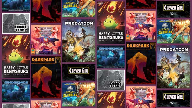 A collage of dinosaur game covers